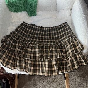 American Eagle Outfitters Brown and Black Plaid Ruffle Mini Skirt